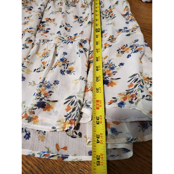 Vici Dress Large Women Long‎ Sleeve Boho Floral Swing Ivory Tiered Ruffle Neck - Picture 12 of 13